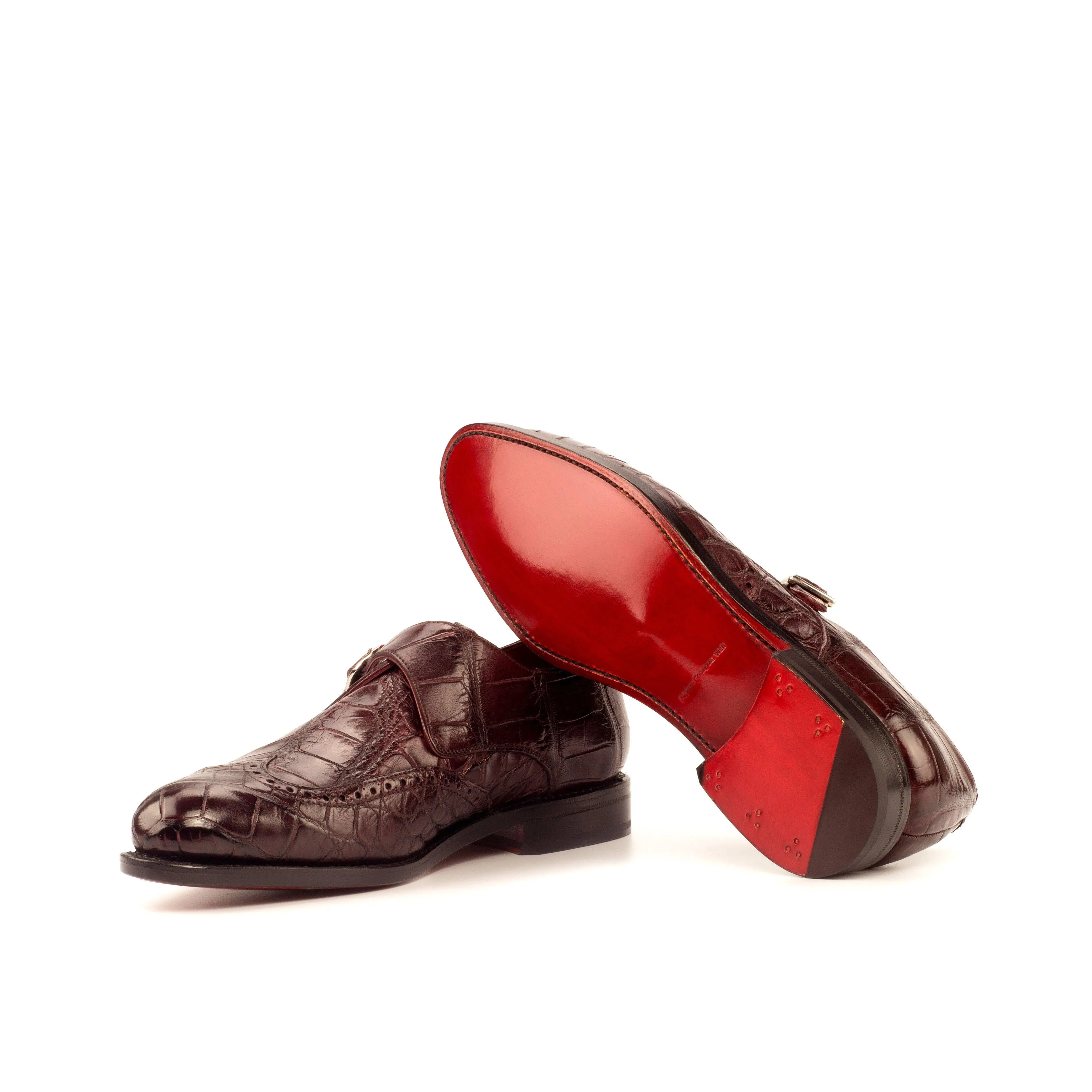 Burgundy Alligator Single Monk Shoes