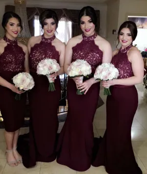Burgundy Beading Halter Bridesmaid Dresses for Wedding