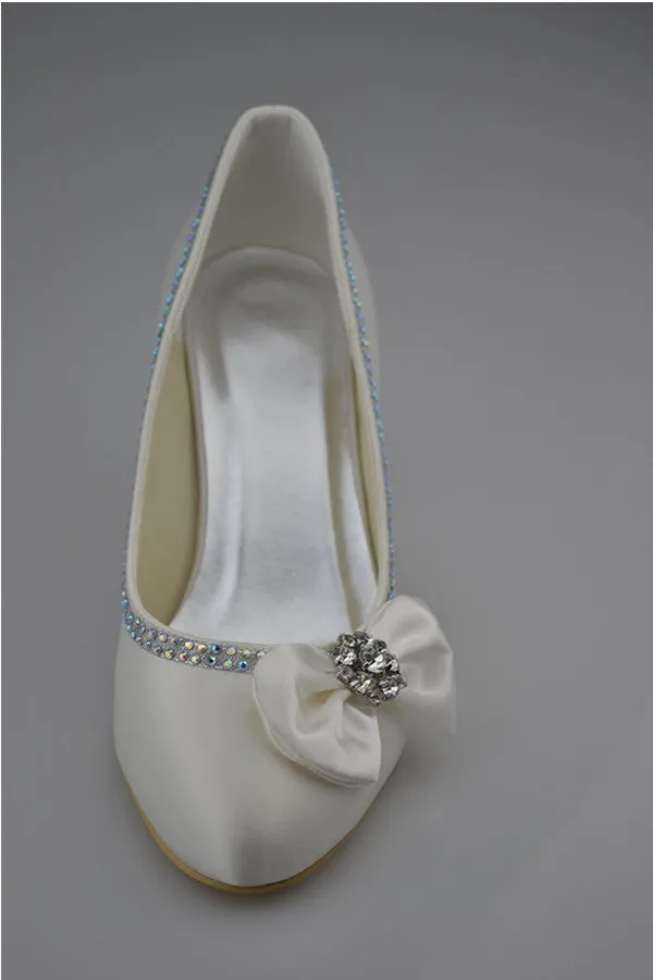 Burgundy Low Heel Beaded Handmade Close Toe Prom Shoes With Bow S105