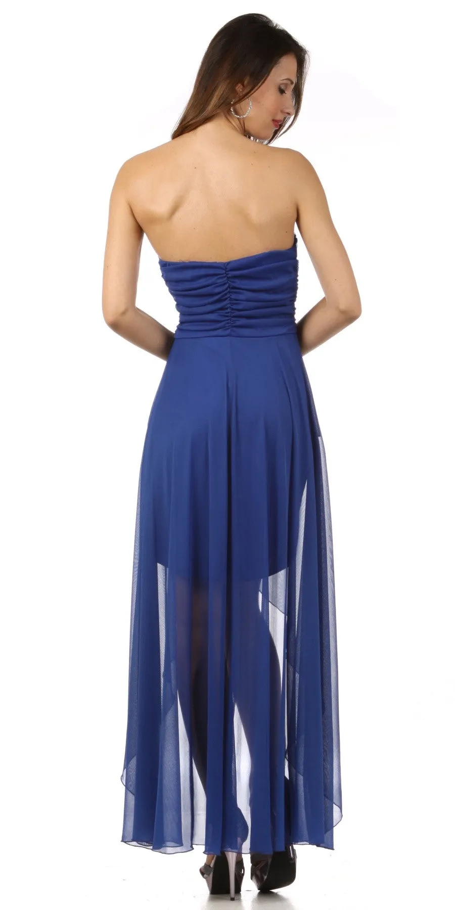 Celavie 2371L High Low Dress Chiffon Sequin/Rhinestone Strapless