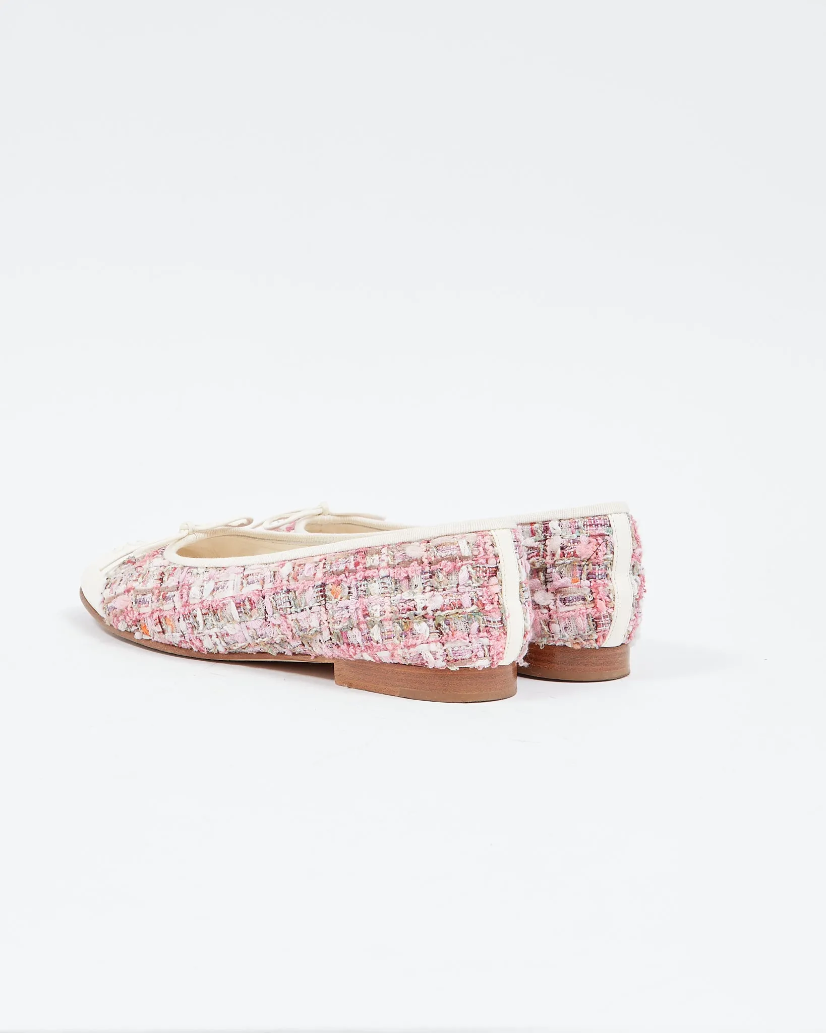Chanel Tweed Pink Logo Ballerina Flats - 39.5