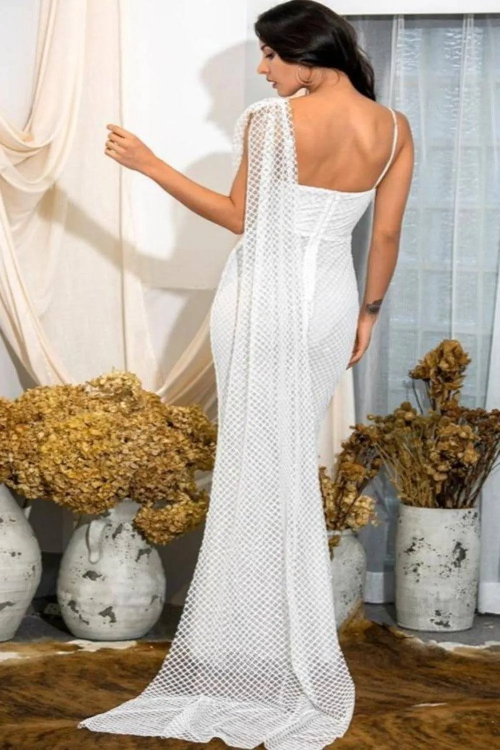 Charlotte White Bodycon Sparkly Wedding Dress
