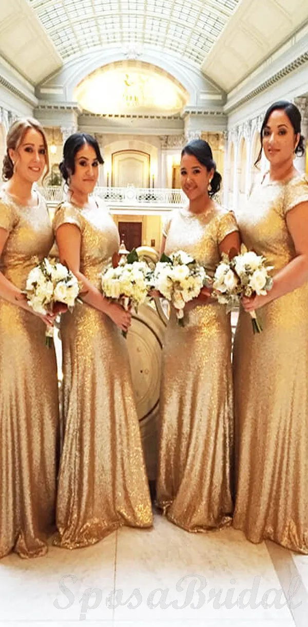 Cheap Sequin Sparkly Champagne  Long Elegant Best Sale Bridesmaid Dresses WG584