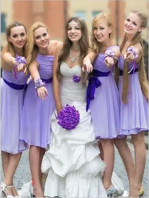 Chiffon One Shoulder Short Bridesmaid Dresses With Bowknot