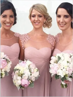 Chiffon Princess Sleeveless Scoop Bridesmaid Dresses