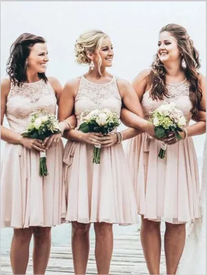 Chiffon Princess Sleeveless Scoop Bridesmaid Dresses