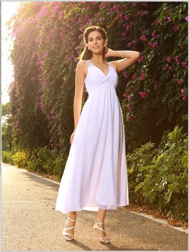 Chiffon Princess V-neck Sleeveless Wedding Dresses With Beading