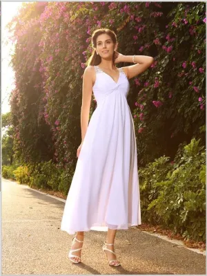 Chiffon Princess V-neck Sleeveless Wedding Dresses With Beading