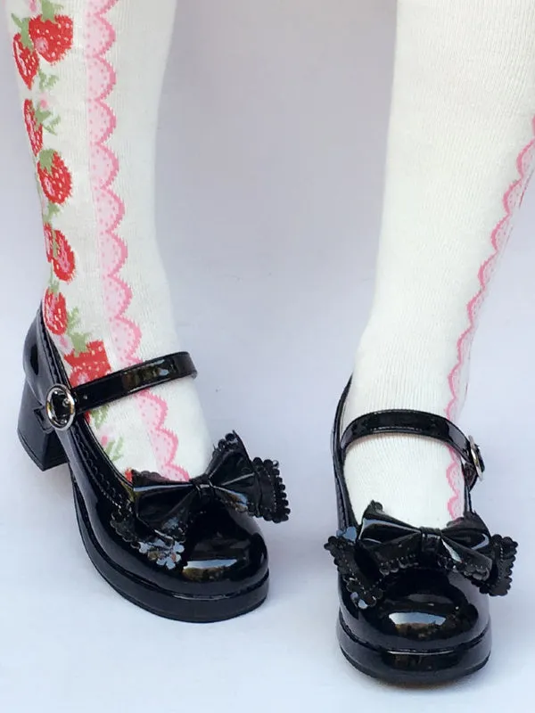 Chunky Heel Black Strap Lolita Shoes With Bow