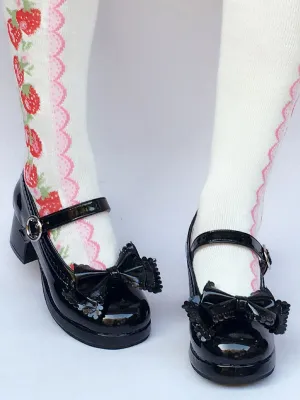 Chunky Heel Black Strap Lolita Shoes With Bow