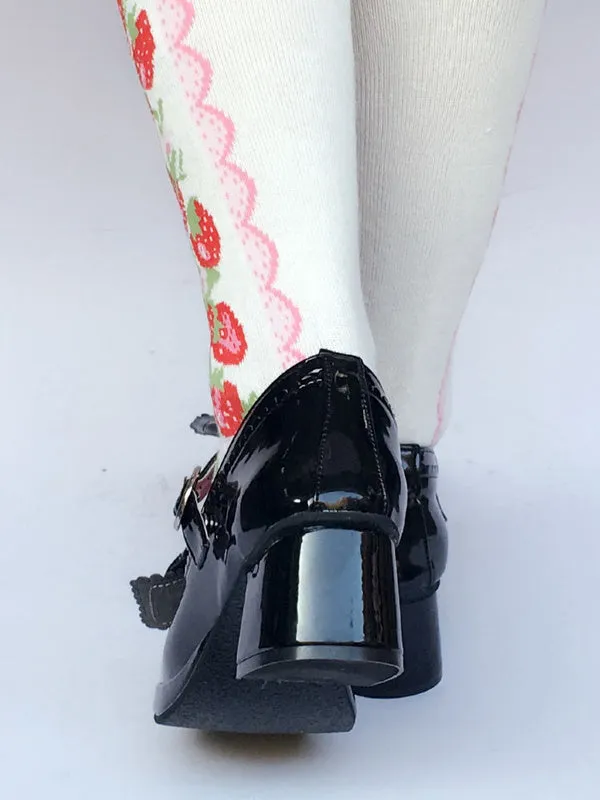 Chunky Heel Black Strap Lolita Shoes With Bow