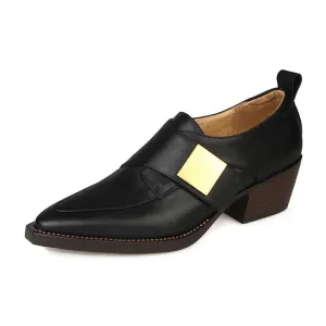 Chunky Heel Cow Leather Oxfords Buckle Pumps