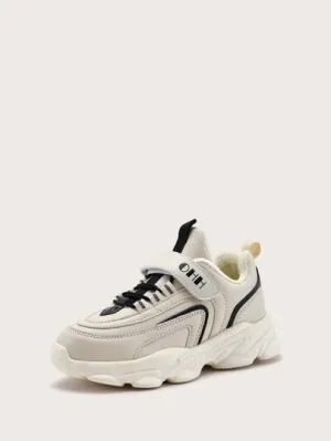 Colorblock Hook-and-Loop Fastener Chunky Sneakers Casual Shoes- FDS