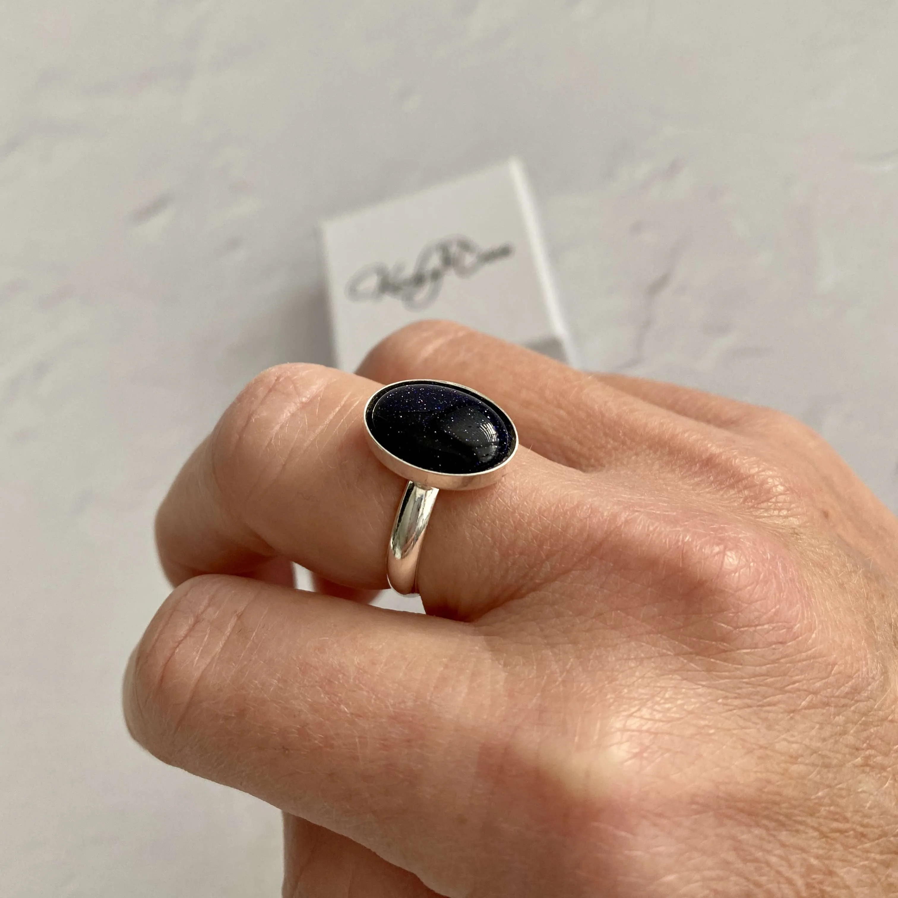 CONFIDENCE | Blue Goldstone Gemstone Ring - Adjustable