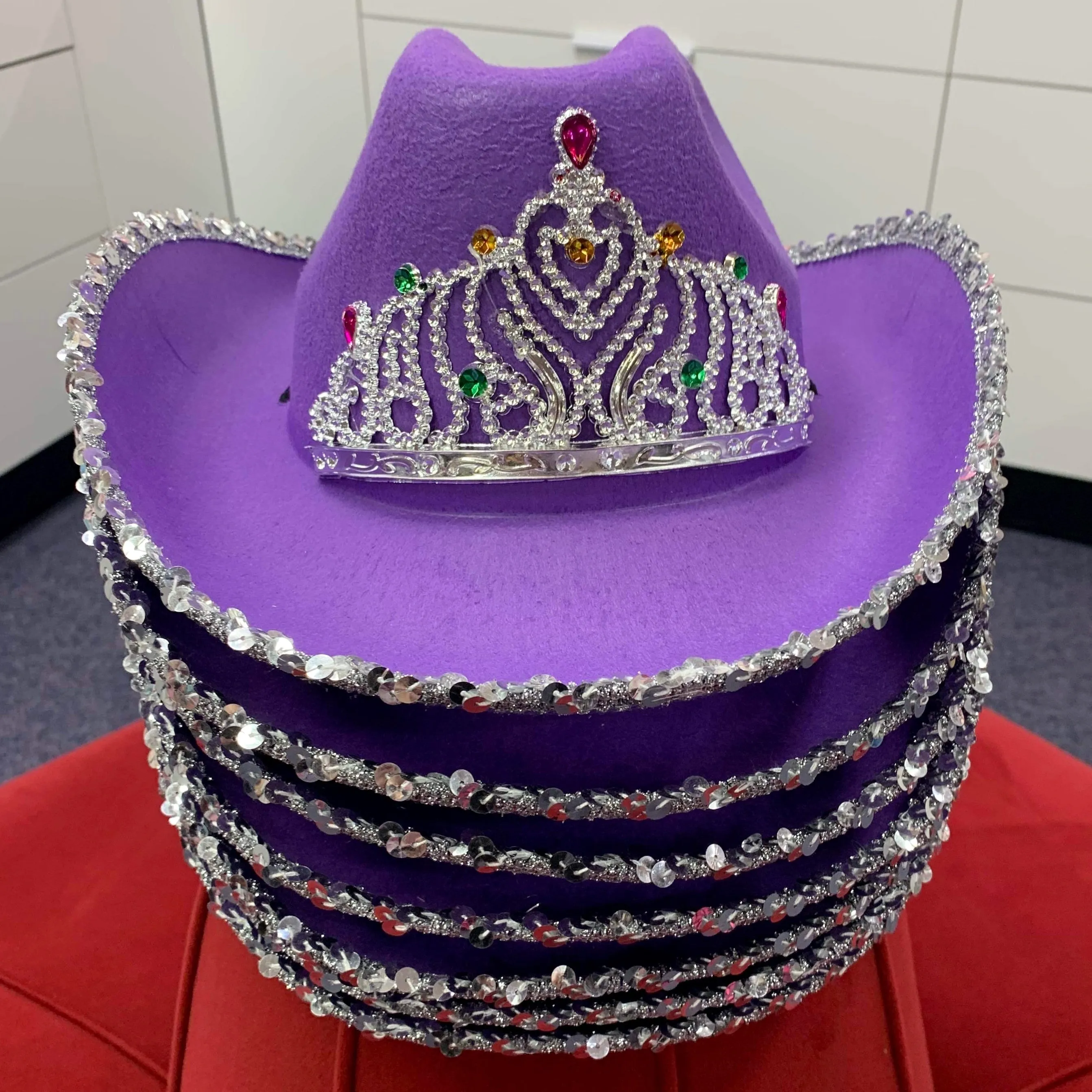 Cowboy Hat - Purple with sequin trim &  Princess Tiara