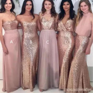 Custom Sparkly Mismatched Sequin Long Bridesmaid Dresses, BD103