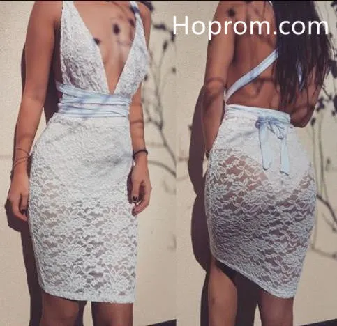 Deep V Neck Homecoming Dress, Lace Sexy Homecoming Dress