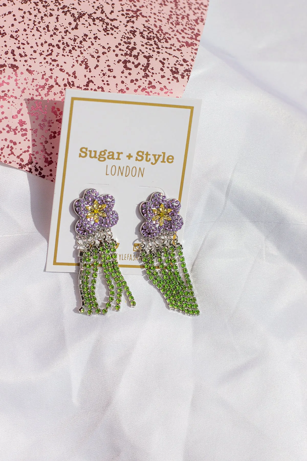 Diamante Dangle Flower Stud Earrings