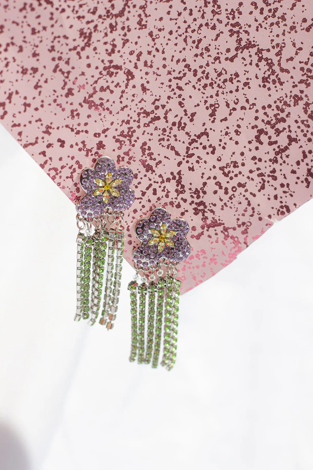 Diamante Dangle Flower Stud Earrings