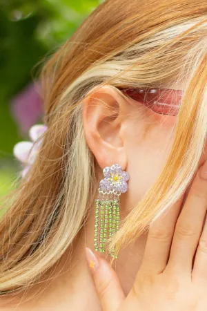 Diamante Dangle Flower Stud Earrings