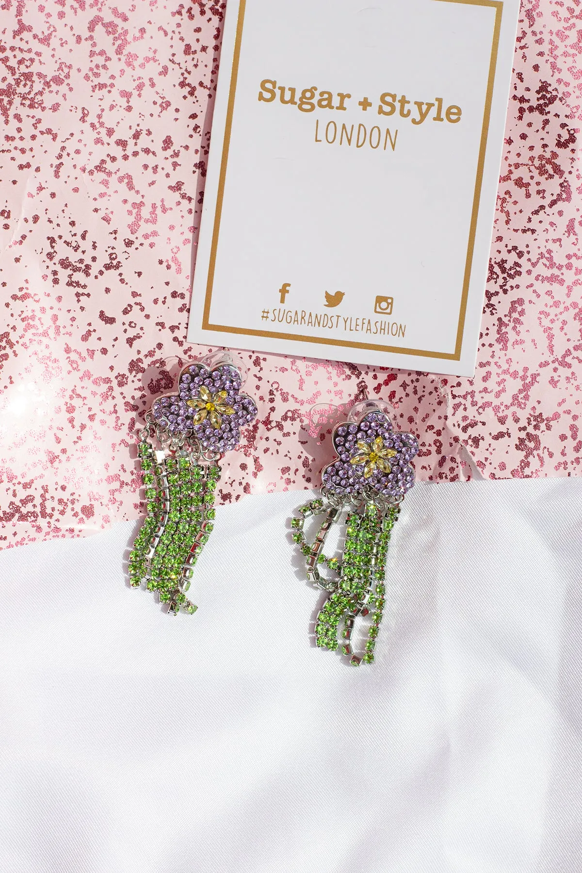 Diamante Dangle Flower Stud Earrings