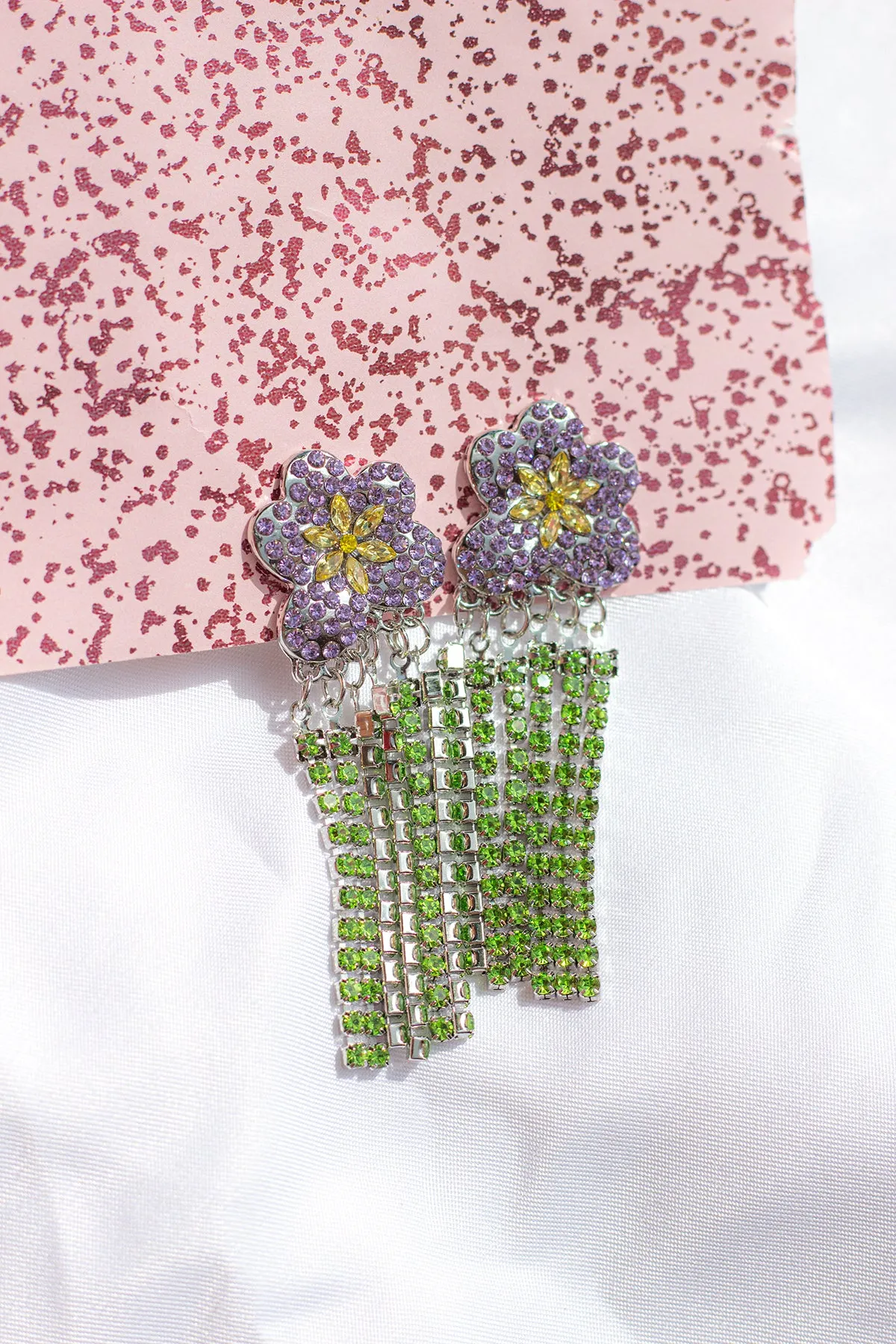 Diamante Dangle Flower Stud Earrings