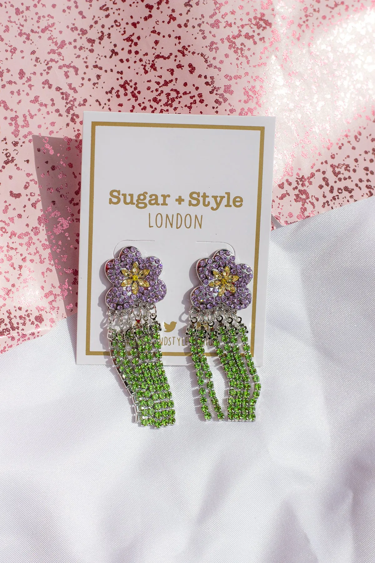 Diamante Dangle Flower Stud Earrings