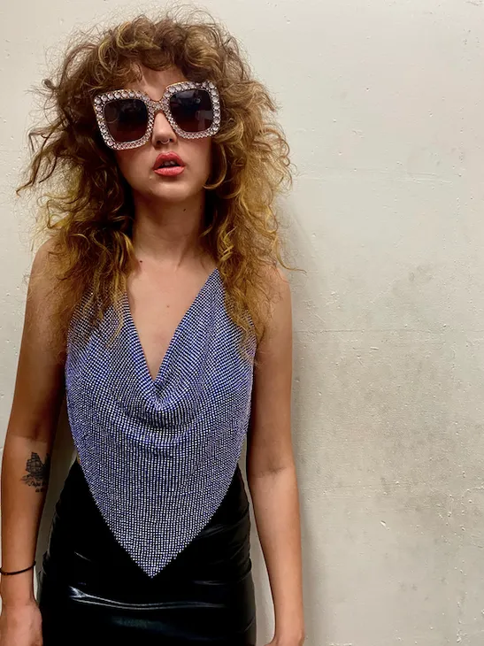 Diamante Glomesh Blue Top
