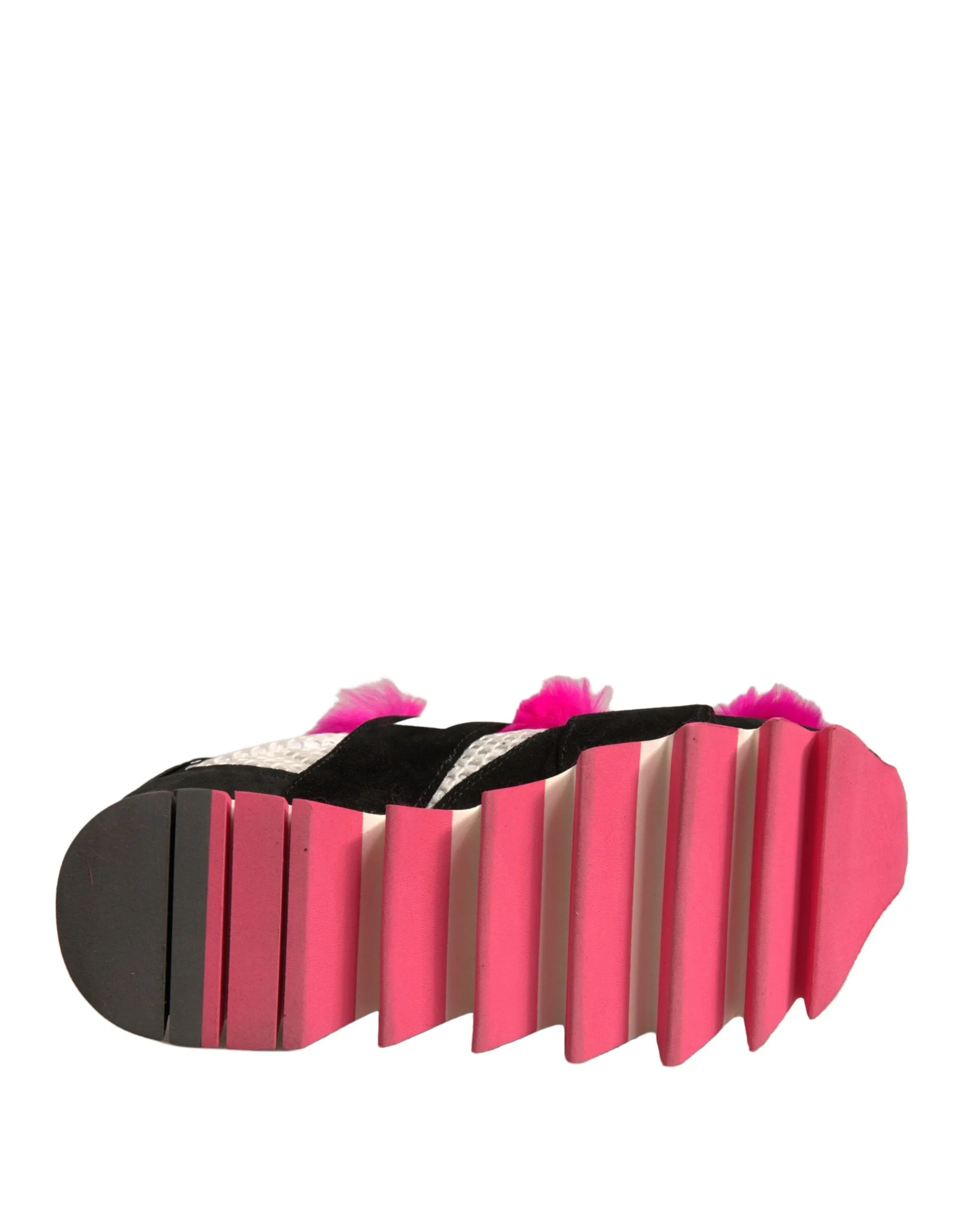 Dolce&Gabbana Women Pink Black Sneakers Leather Fur Embellished Trainer Shoes