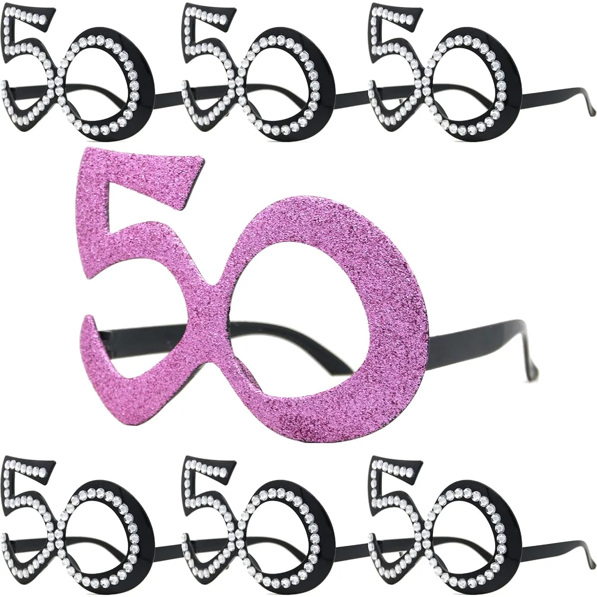 DORADREAMDEKO 50th Birthday Decorations for Women - 50 Glasses Set with 50 Sparkling Pink Glasses Party Decorations - 50th Birthday Props and Gift Ideas Set - Wear-Resistant and Lightweight