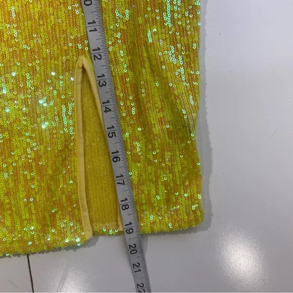 EastnWest Label 100% Nylon Yellow Poppy Mini Skirt 2.0 In Solid Sequins NWT L