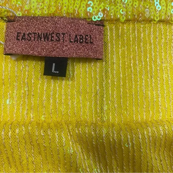 EastnWest Label 100% Nylon Yellow Poppy Mini Skirt 2.0 In Solid Sequins NWT L