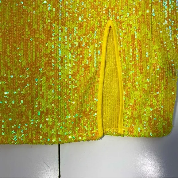 EastnWest Label 100% Nylon Yellow Poppy Mini Skirt 2.0 In Solid Sequins NWT L