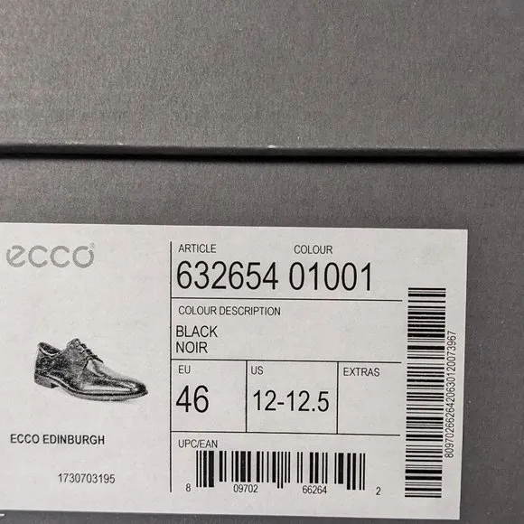 Ecco Edinburgh Lace-Up Oxford, Black, Mens 46 EU (US 12-12.5)