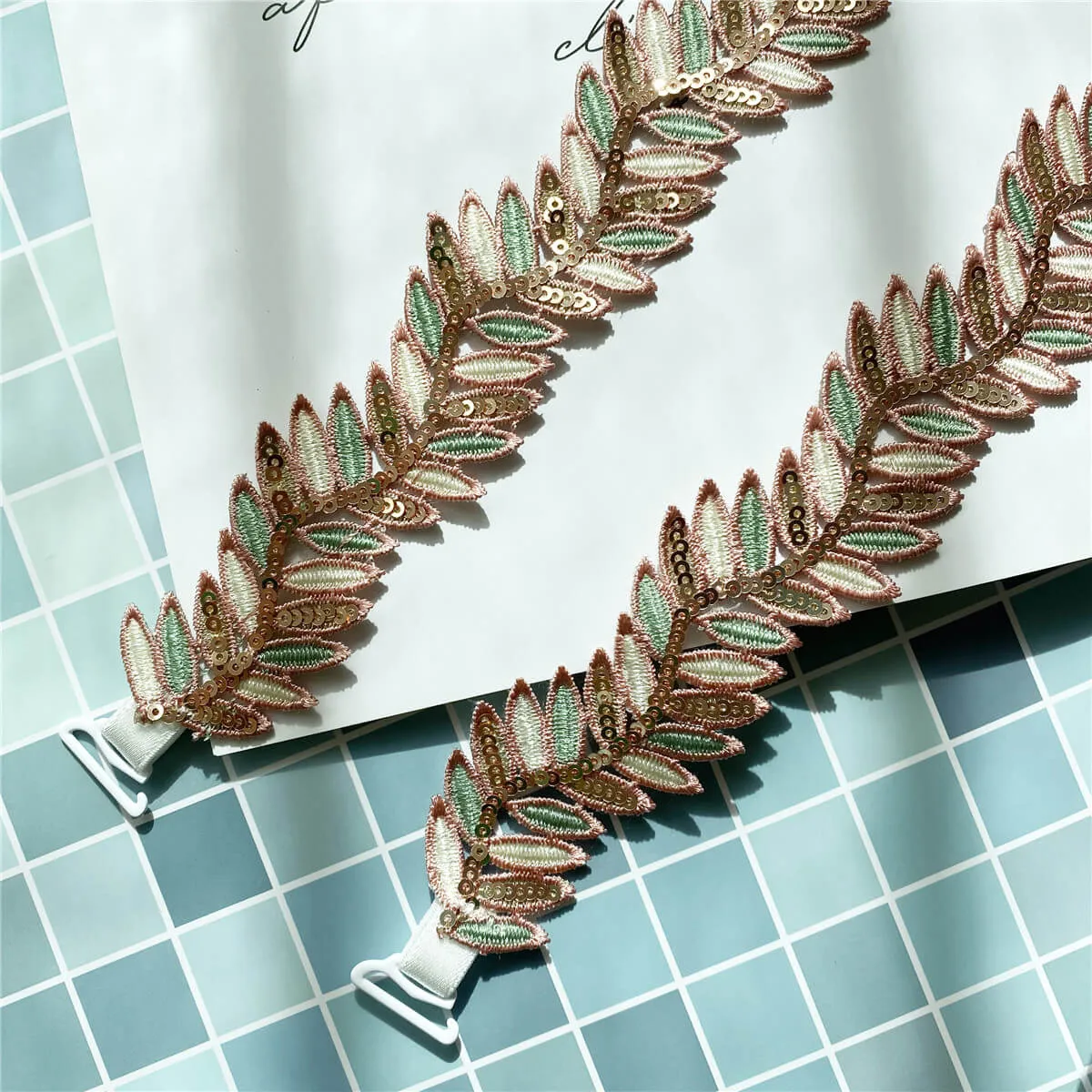 Embroidery Sequin Olive Leaf Bra Straps