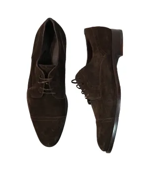 ERMENEGILDO ZEGNA - Brown Suede Round Toe Cap-Toe Oxfords - 12