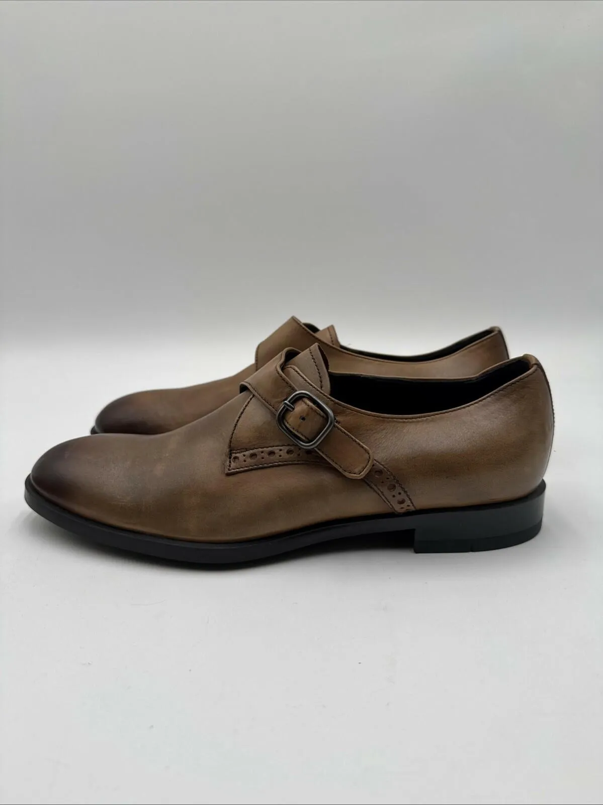 ERMENEGILDO ZEGNA Siena Flex Single Monk Strap Shoes Brown Leather Size 8D - Very Good