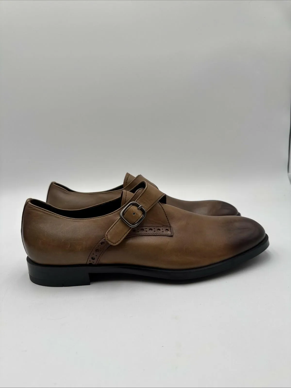 ERMENEGILDO ZEGNA Siena Flex Single Monk Strap Shoes Brown Leather Size 8D - Very Good