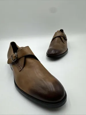 ERMENEGILDO ZEGNA Siena Flex Single Monk Strap Shoes Brown Leather Size 8D - Very Good