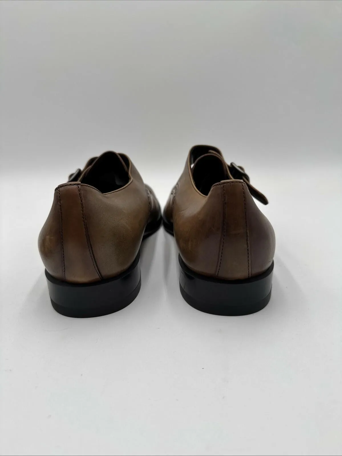 ERMENEGILDO ZEGNA Siena Flex Single Monk Strap Shoes Brown Leather Size 8D - Very Good