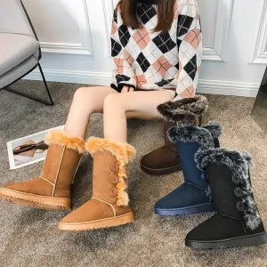 Fashion Short-Tube Snow Boots Women's Shoes Booties Rabbit Ears Rhinestone Non-Slip Wear-Resistant Plus Velvet Thickening Winter Warm