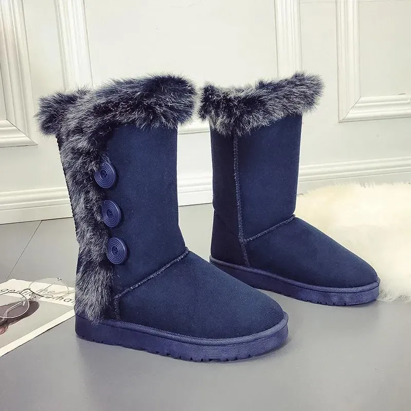 Fashion Short-Tube Snow Boots Women's Shoes Booties Rabbit Ears Rhinestone Non-Slip Wear-Resistant Plus Velvet Thickening Winter Warm