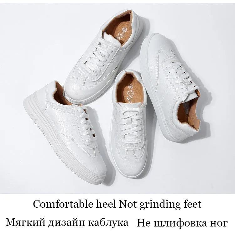 Fashion White Split Leather Women Chunky Sneakers White Shoes