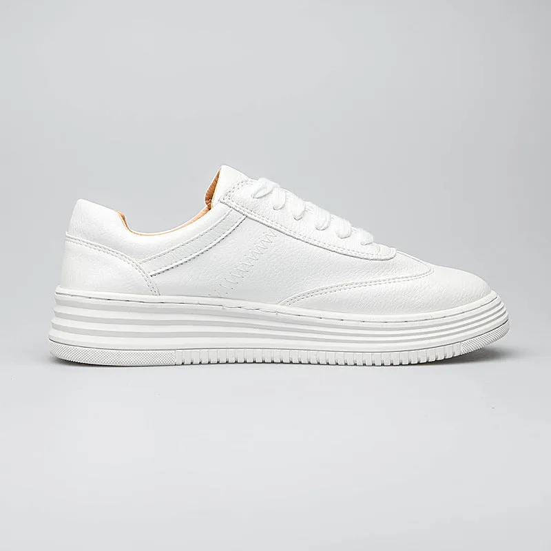 Fashion White Split Leather Women Chunky Sneakers White Shoes