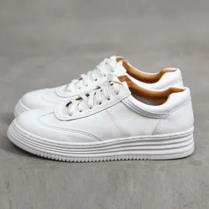 Fashion White Split Leather Women Chunky Sneakers White Shoes