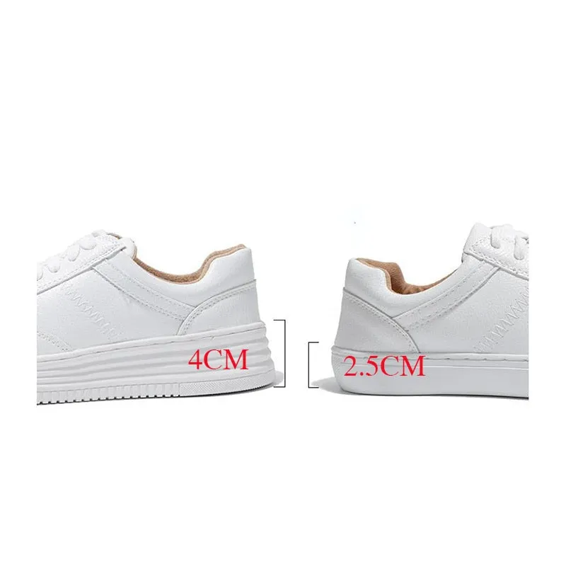 Fashion White Split Leather Women Chunky Sneakers White Shoes