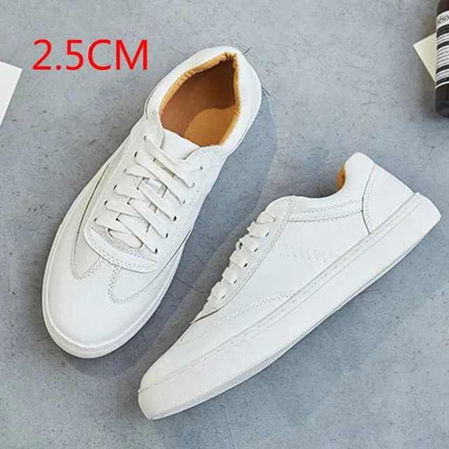 Fashion White Split Leather Women Chunky Sneakers White Shoes