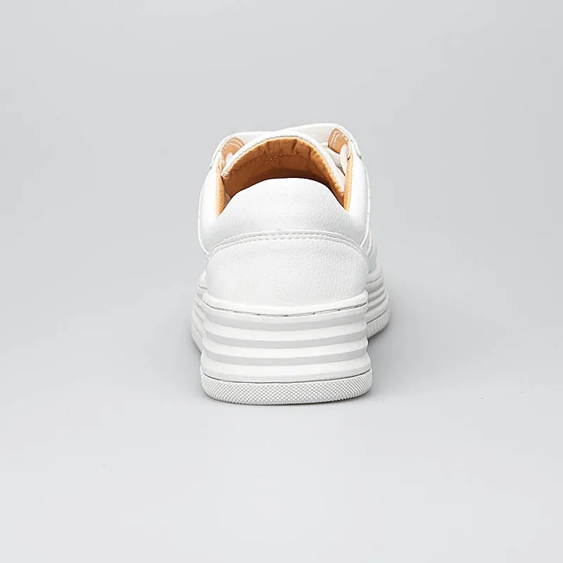 Fashion White Split Leather Women Chunky Sneakers White Shoes