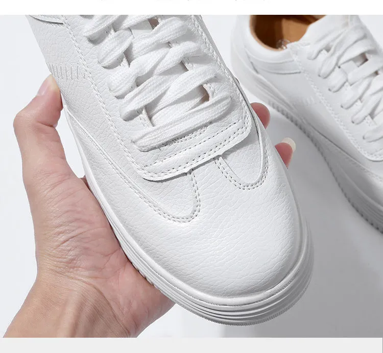 Fashion White Split Leather Women Chunky Sneakers White Shoes