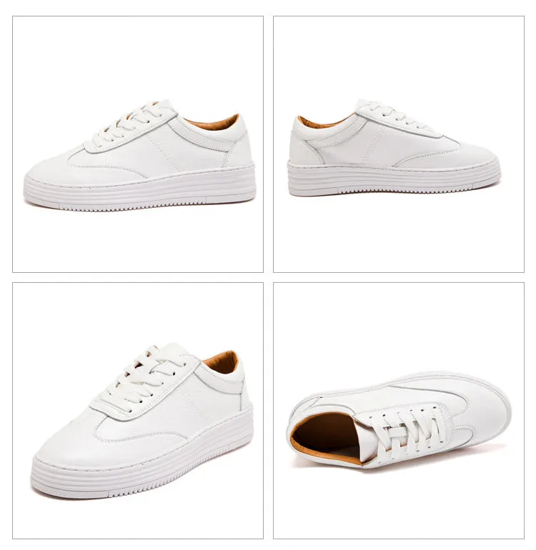 Fashion White Split Leather Women Chunky Sneakers White Shoes